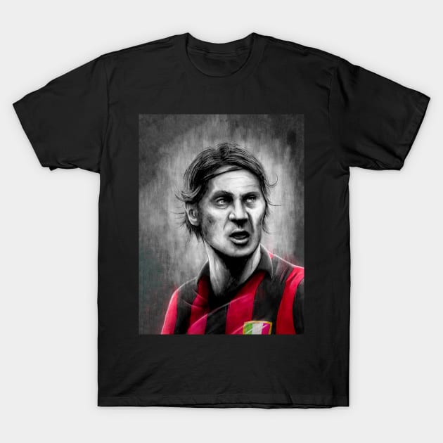 Paolo Maldini - AC Milan Serie A Football Artwork T-Shirt by barrymasterson